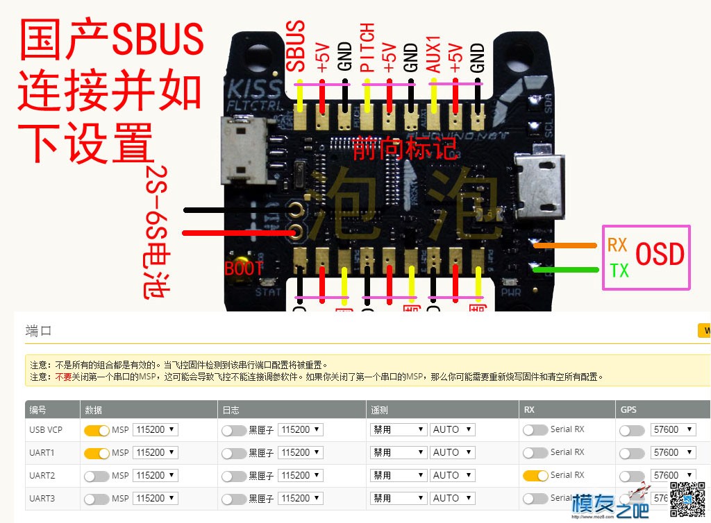 新手课堂，穿越飞控 KISS-FC 的使用方法。11月6日解锁更新 飞控,固件,OSD,SBUS,app 作者:泡泡 8130 