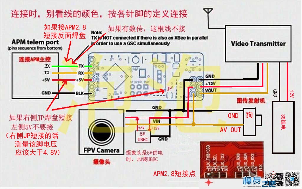 新手课堂，APM MiniOSD使用第3课，关于OSD的供电问题 电调,APM,OSD,视频教程,发射机 作者:泡泡 579 