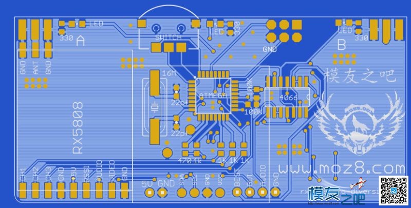 模友之吧版本～显示器5.8g开源双接收 pcb wifi天线,视频教程,显示器,制作,信息 作者:飞天狼 7920 