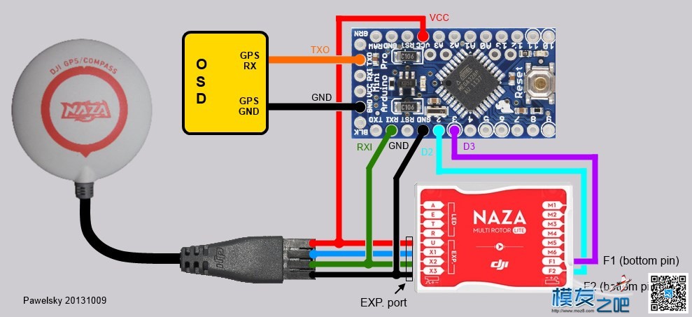 改装穷人OSD，用于NAZA飞控，补图线路图和固件 飞控,固件,OSD,是这样的,连接线 作者:泡泡 3571 