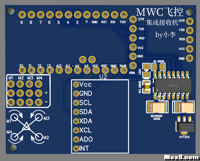 深夜放毒！MWC飞控集成萝丽贴片接收PCB分享。 飞控,大疆,接收机,DIY,mwc飞控教程 作者:李和和 9458 