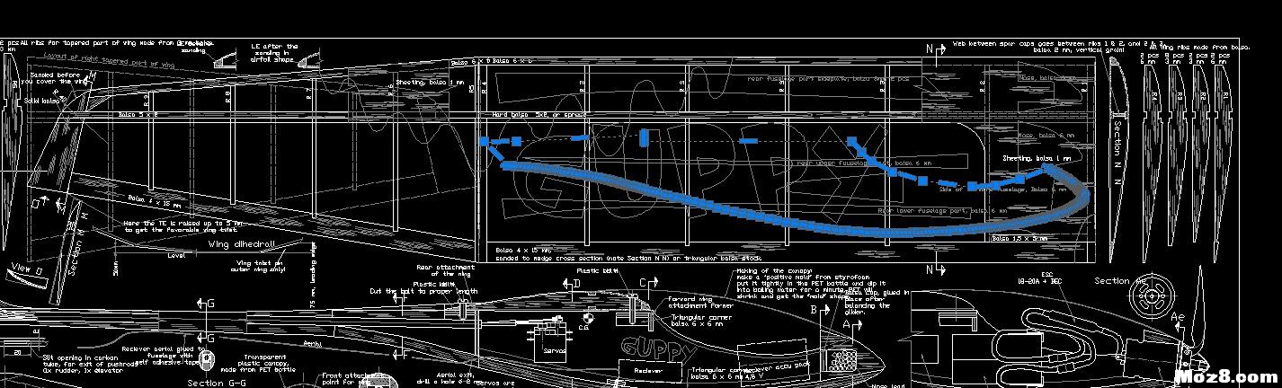 DIY轻木guppy滑翔机，从图纸到出品一步步详细图解 航模,模型,舵机,电机,图纸 作者:张JJ 8737 