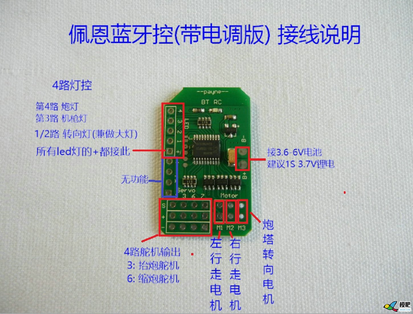 佩恩蓝牙控接收机直接带电机输出了 模型,电池,天线,舵机,电机 作者:payne.pan 8575 